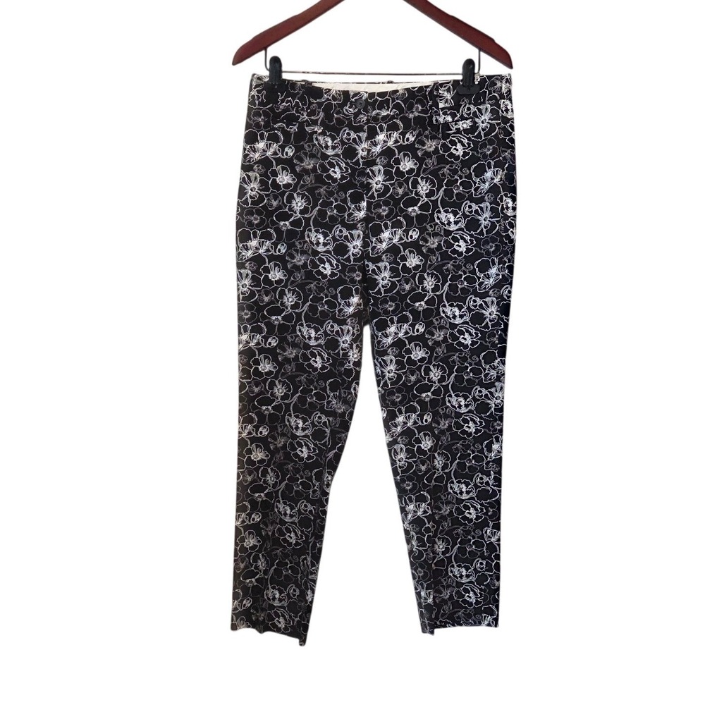 Brooks Brothers Natalie Fit Trousers Floral Slim Ankle Black White Preppy 8